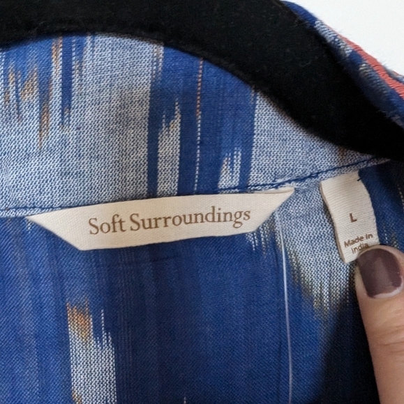 Soft Surroundings blue orange ikat embroidered duster kimono sz L NWT - Picture 6 of 9